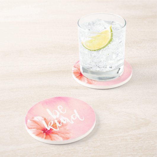 Dessous De Verre En Grès Fleur d'Hibiscus rose Peach (Côté)