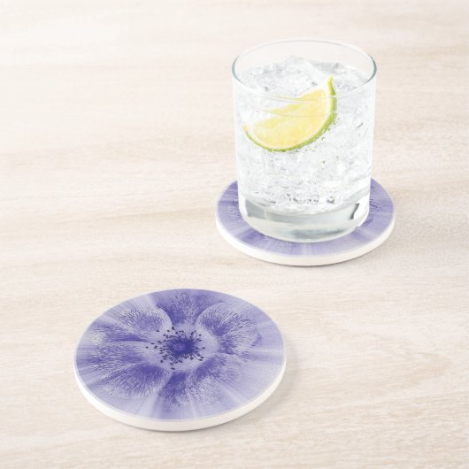 Dessous De Verre En Grès Fleur en bleu (Côté)
