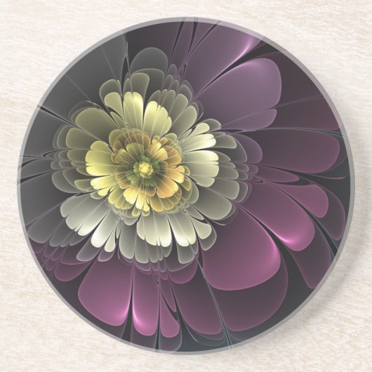Dessous De Verre En Grès Fleur fractale grise pourpre moderne abstraite (Devant)