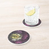 Dessous De Verre En Grès Fleur fractale grise pourpre moderne abstraite (Côté)