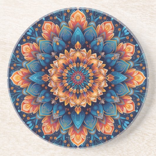 Dessous De Verre En Grès Fleur Mandala Style d'Art Numérique-23907. (Devant)