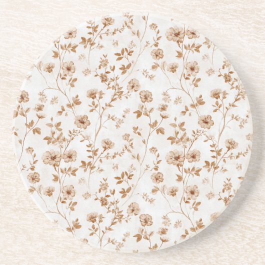 Dessous De Verre En Grès Fleur Romantique Crème Marron (Devant)