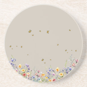 Dessous De Verre En Grès Fleur sauvage aquarelle colorée avec papillon