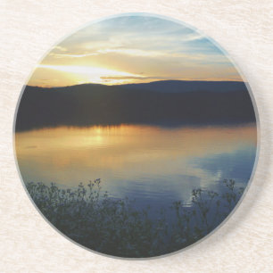 Dessous De Verre En Grès Fleur sauvage, coucher de soleil bleu