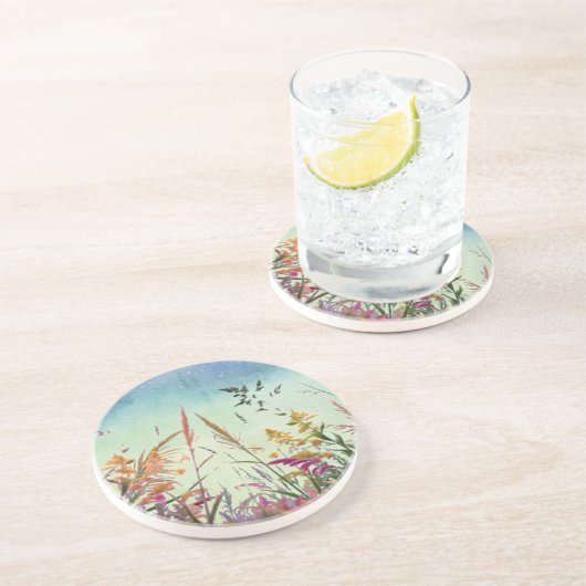 Dessous De Verre En Grès Fleur sauvage Et Étoiles (Côté)