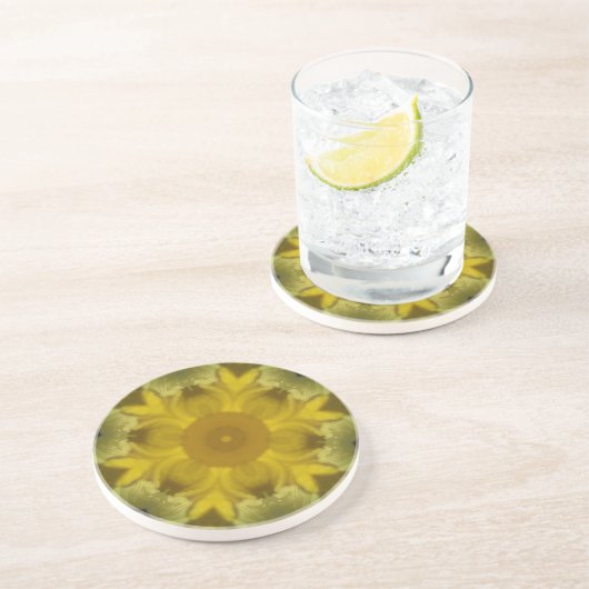 Dessous De Verre En Grès Fleur soleil éclate dorée (Côté)