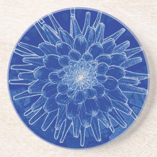 Dessous De Verre En Grès fleur sur bleu (Devant)