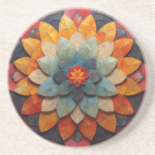 Dessous De Verre En Grès Fleur texturée Mandala Art