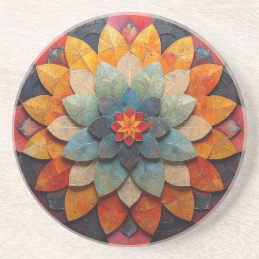 Dessous De Verre En Grès Fleur texturée Mandala Art (Devant)