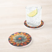 Dessous De Verre En Grès Fleur texturée Mandala Art (Côté)