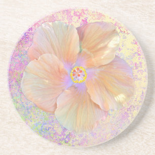 Dessous De Verre En Grès Fleur tropicale d'hibiscus aspect iridescent rose 