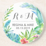 Dessous De Verre En Grès Fleur tropicale et mariage de printemps de la cour<br><div class="desc">Cette illustration vintage et rustique de fleurs tropicales et de couronnes feuilles est parfaite pour les mariages, la douche nuptiale, la fête de fiançailles et la fête d'anniversaire. Obtenez ce design floral chic et élégant pour votre mariage de printemps en plein air, dans la campagne ou dans un jardin botanique...</div>