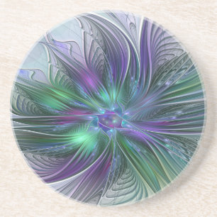 Dessous De Verre En Grès Fleur verte abstraite moderne fractale violette