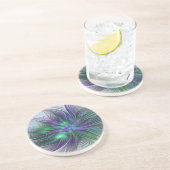 Dessous De Verre En Grès Fleur verte abstraite moderne fractale violette (Côté)