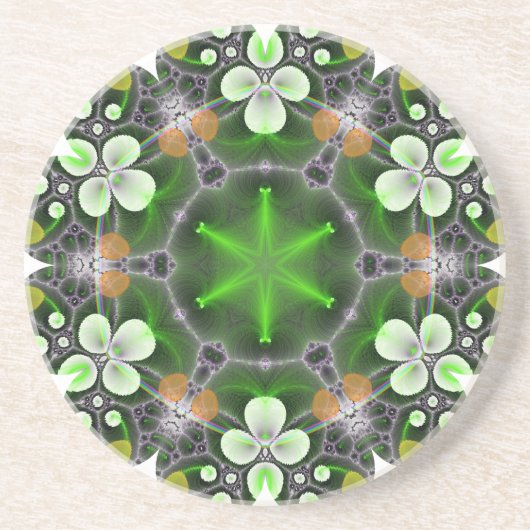 Dessous De Verre En Grès Fleur verte en kaléidoscope (Devant)