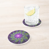 Dessous De Verre En Grès Fleur verte violette Art abstrait fractal moderne (Côté)