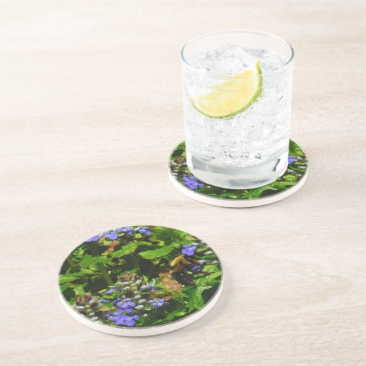 Dessous De Verre En Grès Fleur violette et abeille boursouflante (Côté)