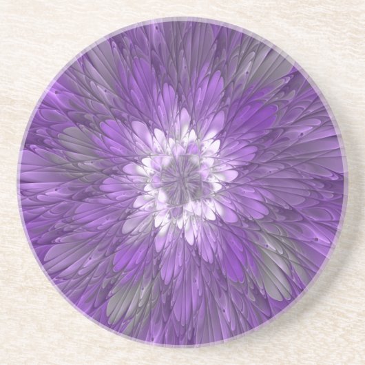 Dessous De Verre En Grès Fleur Violette Psychedelique Art Fractal Abstrait (Devant)