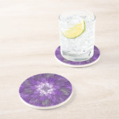 Dessous De Verre En Grès Fleur Violette Psychedelique Art Fractal Abstrait (Côté)