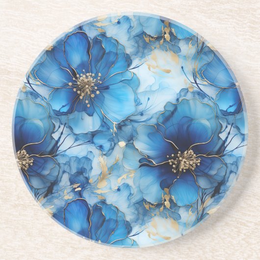 dessous de verre en grès fleuri bleu (Devant)