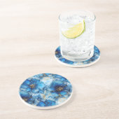 dessous de verre en grès fleuri bleu (Côté)