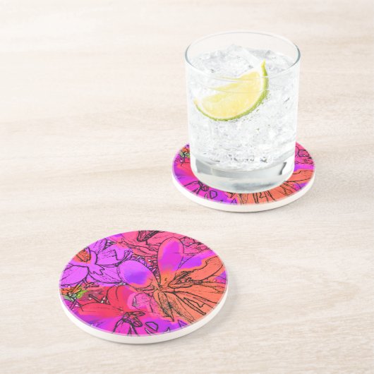 DESSOUS DE VERRE EN GRÈS FLEURS (Côté)