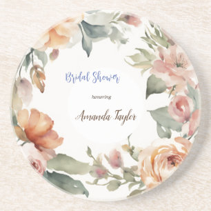 Dessous De Verre En Grès Fleurs à l'aquarelle Mariage minimaliste