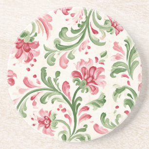 Dessous De Verre En Grès Fleurs Abstraites Crème Rose