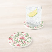 Dessous De Verre En Grès Fleurs Abstraites Crème Rose (Côté)