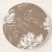 Dessous De Verre En Grès Fleurs Abstraites Marron Blanc (Devant)
