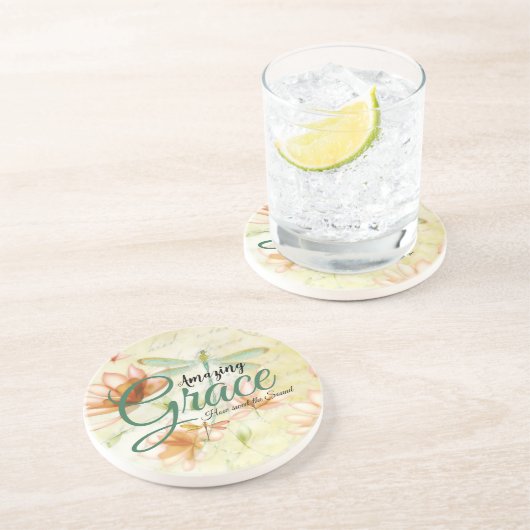 Dessous De Verre En Grès Fleurs Amazing Grace et libellule (Côté)