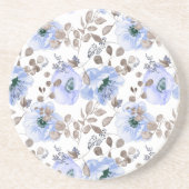 Dessous De Verre En Grès Fleurs Aquarelles Bleues Chic (Devant)