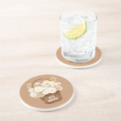 Dessous De Verre En Grès Fleurs blanches crème dans un panier (Côté)