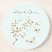 Dessous De Verre En Grès Fleurs blanches de menthe papillons (Devant)