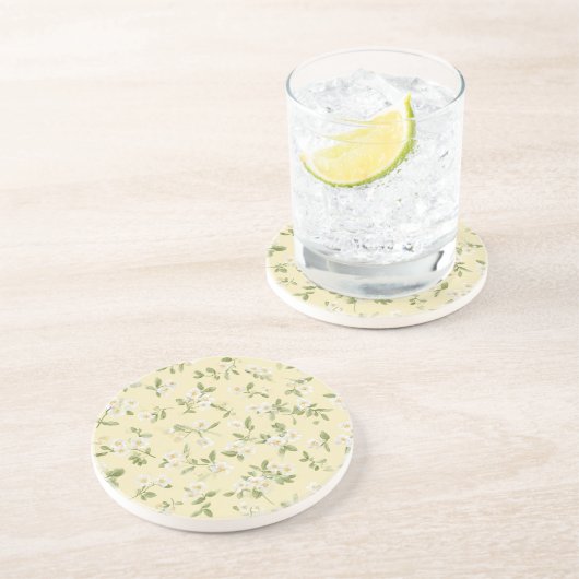 Dessous De Verre En Grès Fleurs blanches jaunes (Côté)