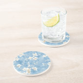 Dessous De Verre En Grès Fleurs blanches jolies bleu ciel (Côté)