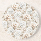 Dessous De Verre En Grès Fleurs Blanches Marron (Devant)