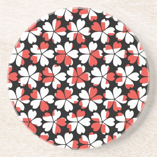 Dessous De Verre En Grès Fleurs blanches rouges mignons motif (Devant)