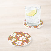 Dessous De Verre En Grès Fleurs blanches sur un arrière - plan rayé (Côté)