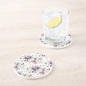 Dessous De Verre En Grès Fleurs blanches violettes Étoiles dorées (Côté)