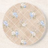Dessous De Verre En Grès Fleurs Bleu Blanc Tan (Devant)
