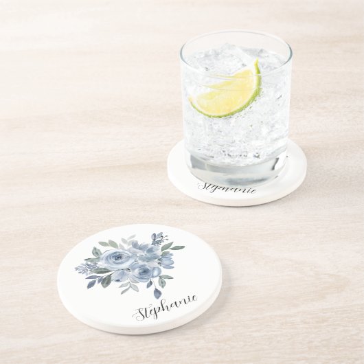 Dessous De Verre En Grès Fleurs bleu et vert (Côté)