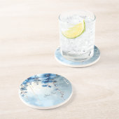 Dessous de verre en grès Fleurs bleues et perles (Côté)
