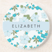 Dessous De Verre En Grès Fleurs Bleues, Motif De Fleurs, Votre Nom (Devant)