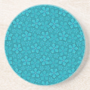 Dessous De Verre En Grès Fleurs bleues turquoises
