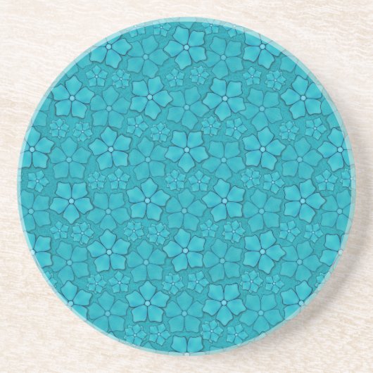 Dessous De Verre En Grès Fleurs bleues turquoises (Devant)