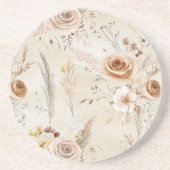 Dessous De Verre En Grès Fleurs Bohèmes Crème Rustiques (Devant)