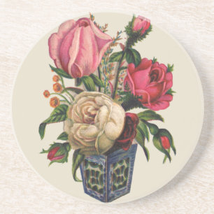 Dessous De Verre En Grès Fleurs - Bouquet de rose fleurie victorienne