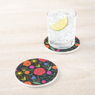 Dessous De Verre En Grès Fleurs Colorées Vives
