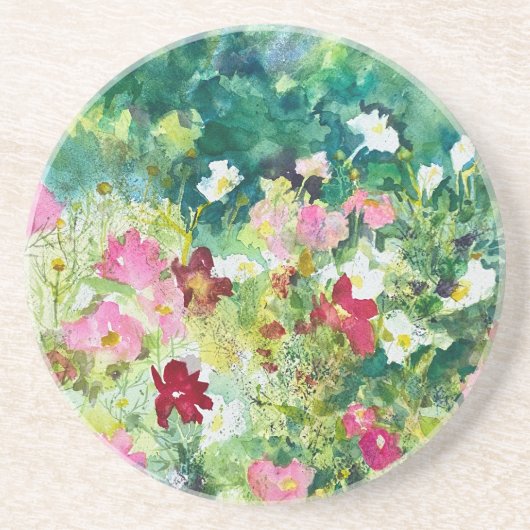 Dessous De Verre En Grès Fleurs Cosmos Artistiques Printemps (Devant)